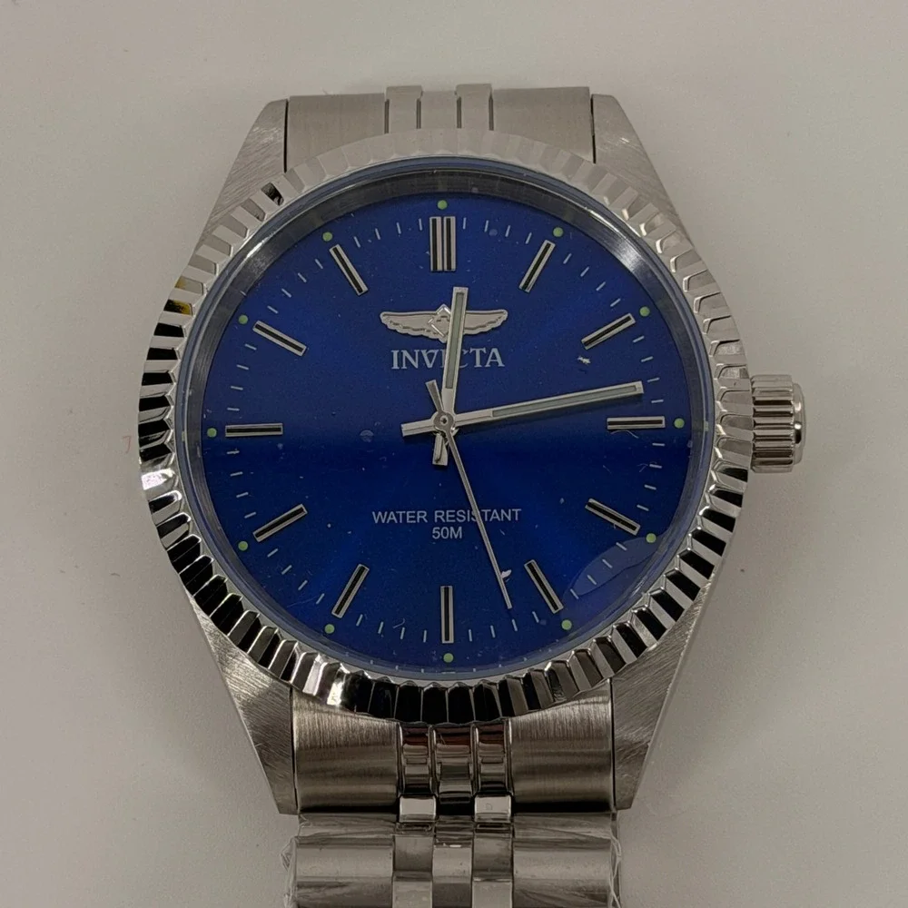 Invicta Specialty Watch Men OS Blue Dial Silver Stainless Steel Fluted NWT